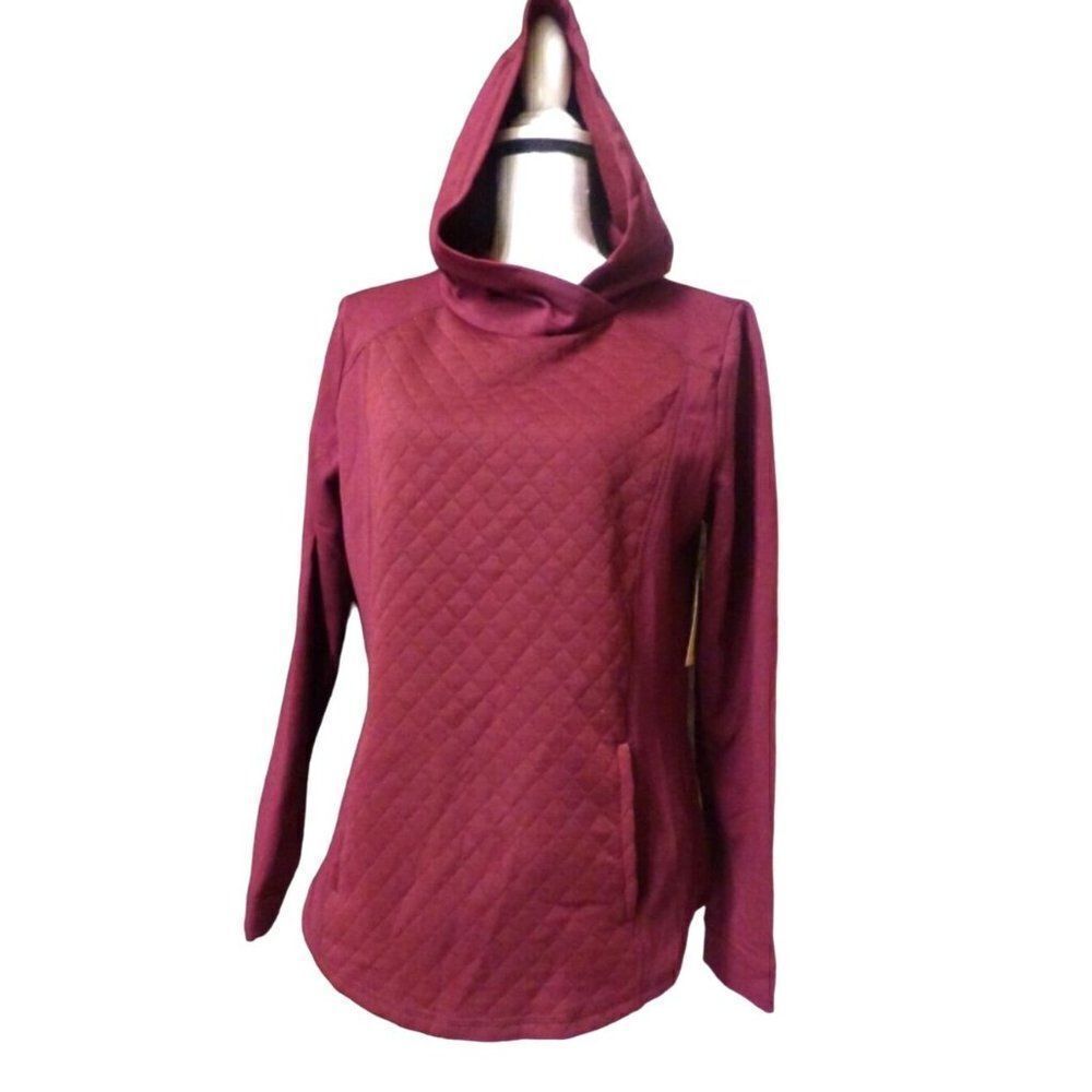 St. John’s Bay Quilted front Women’s Hoodie, Burgundy, Small